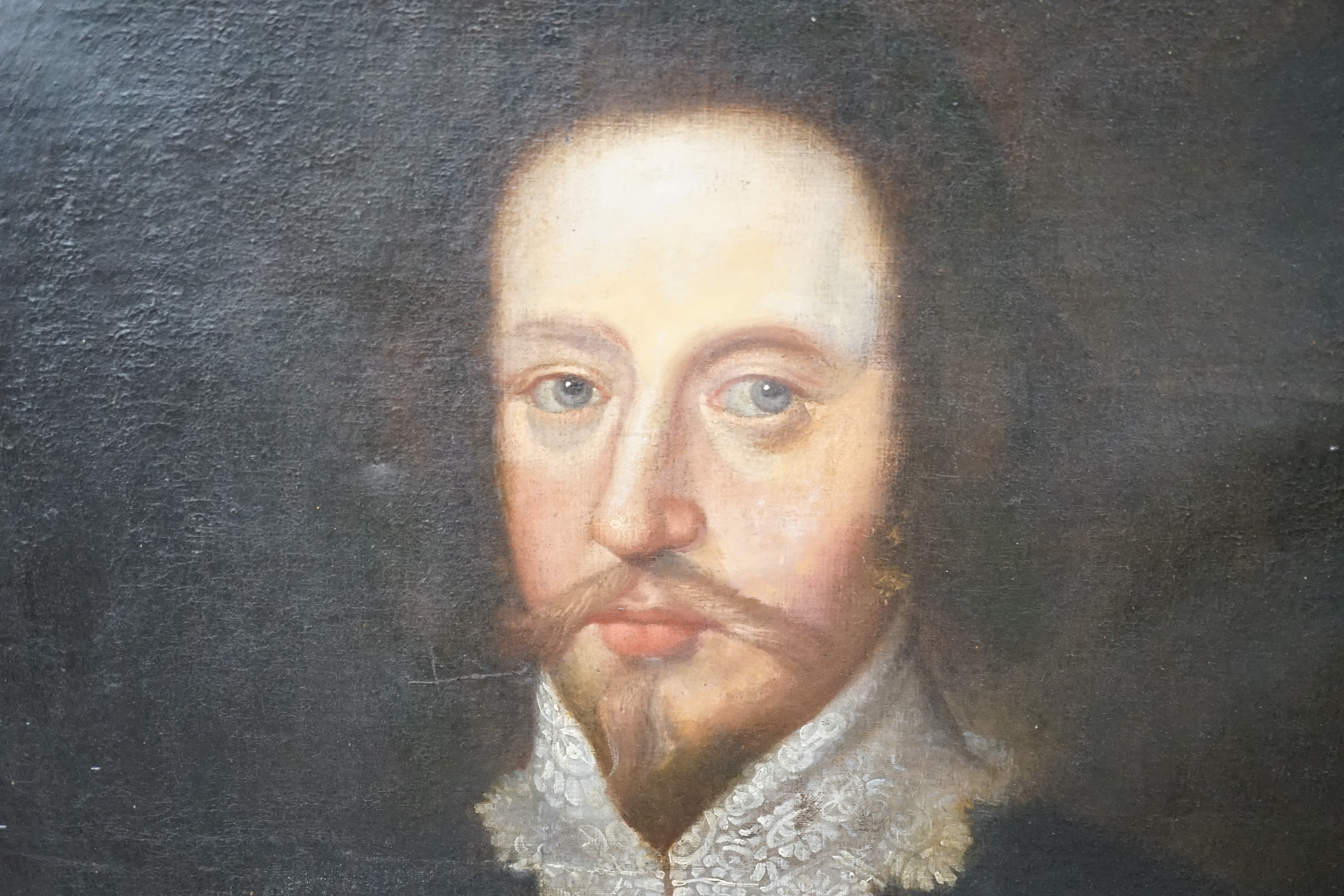 Mid 17th century, Dutch School, oil on canvas, Portrait of a gentleman with lace collar, 73 x 60cm. Condition - poor, several repairs to the canvas, areas of re-touching